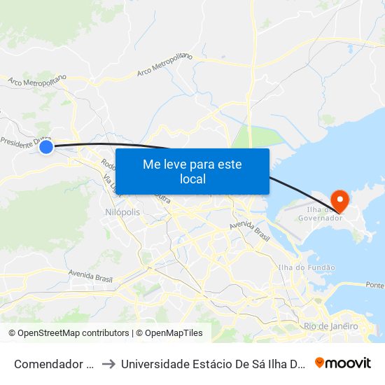 Comendador Soares to Universidade Estácio De Sá Ilha Do Governador map