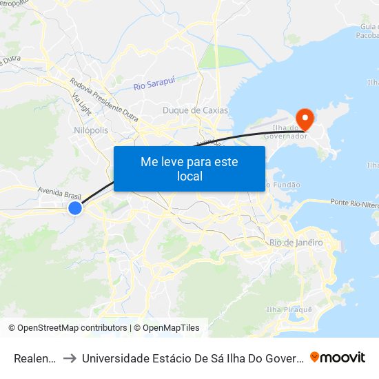 Realengo to Universidade Estácio De Sá Ilha Do Governador map