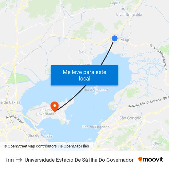 Iriri to Universidade Estácio De Sá Ilha Do Governador map