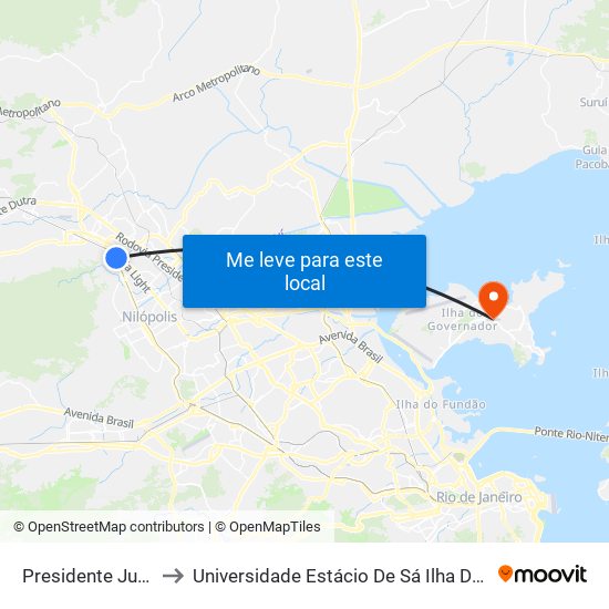 Presidente Juscelino to Universidade Estácio De Sá Ilha Do Governador map
