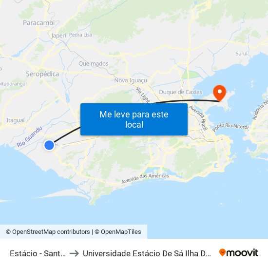 Estácio - Santa Cruz to Universidade Estácio De Sá Ilha Do Governador map