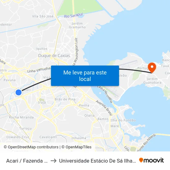Acari / Fazenda Botafogo to Universidade Estácio De Sá Ilha Do Governador map
