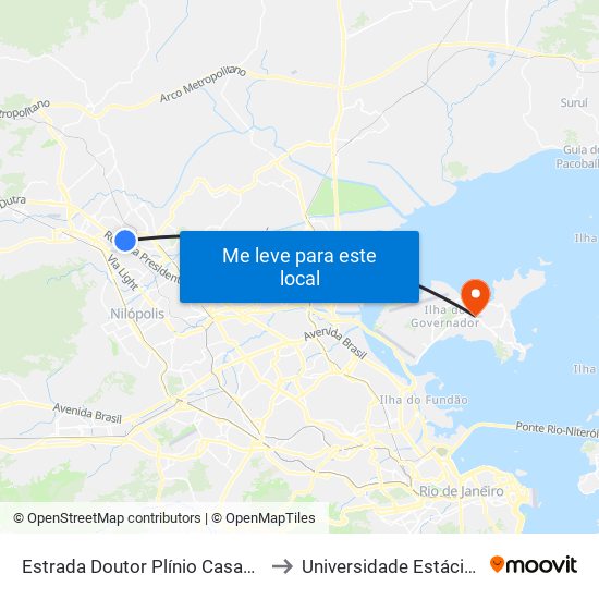 Estrada Doutor Plínio Casado | Posto 13 - Sentido Belford Roxo to Universidade Estácio De Sá Ilha Do Governador map