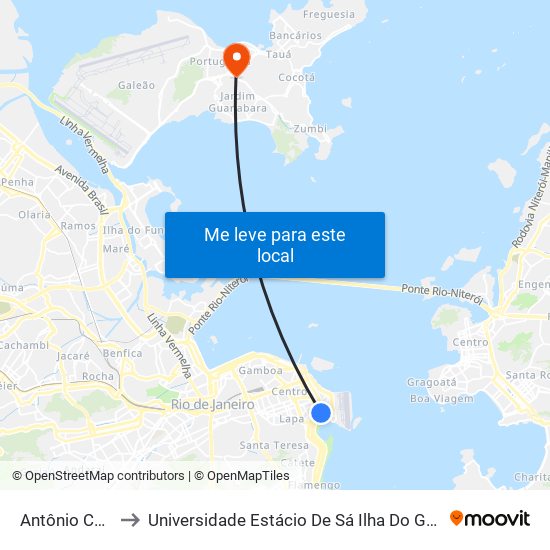 Antônio Carlos to Universidade Estácio De Sá Ilha Do Governador map