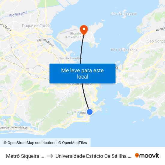 Metrô Siqueira Campos to Universidade Estácio De Sá Ilha Do Governador map