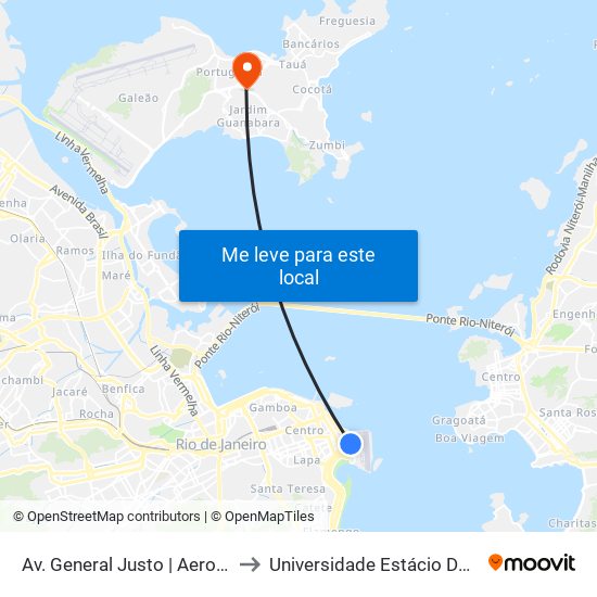 Av. General Justo | Aeroporto Santos Dumont ✈ to Universidade Estácio De Sá Ilha Do Governador map
