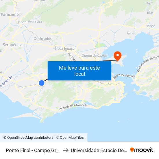 Ponto Final - Campo Grande (804, 833 E 898) to Universidade Estácio De Sá Ilha Do Governador map