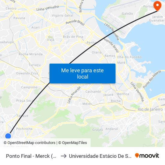 Ponto Final - Merck (Linhas 636 E 801) to Universidade Estácio De Sá Ilha Do Governador map