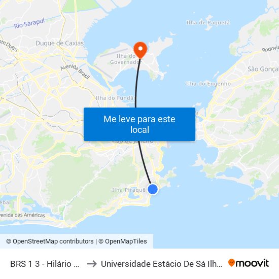 BRS 1 3 - Hilário De Gouveia to Universidade Estácio De Sá Ilha Do Governador map