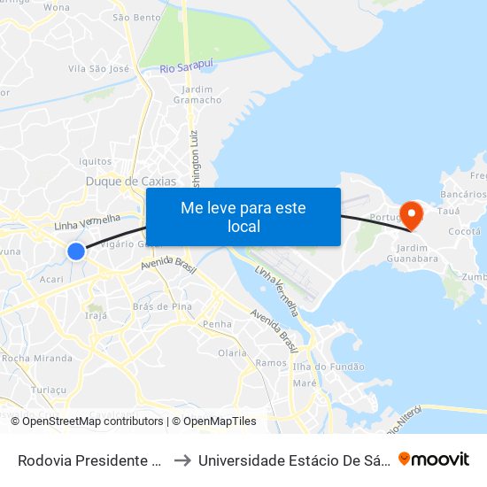 Rodovia Presidente Dutra (Rio Acari) to Universidade Estácio De Sá Ilha Do Governador map