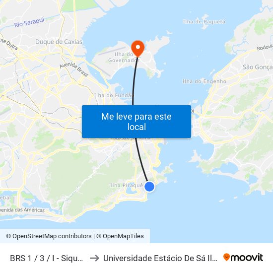 BRS 1 / 3 / I - Siqueira Campos to Universidade Estácio De Sá Ilha Do Governador map