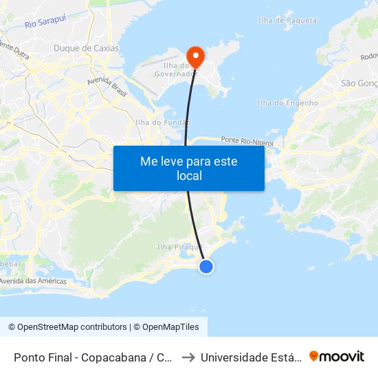 Ponto Final - Copacabana / Cassino Atlântico (Linhas 445, 456, 457 E 474) to Universidade Estácio De Sá Ilha Do Governador map