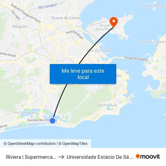 Riviera | Supermercardo Guanabara to Universidade Estácio De Sá Ilha Do Governador map