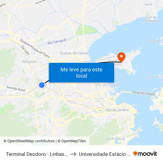 Terminal Deodoro - Linhas Externas (Sentido Vila Militar) to Universidade Estácio De Sá Ilha Do Governador map