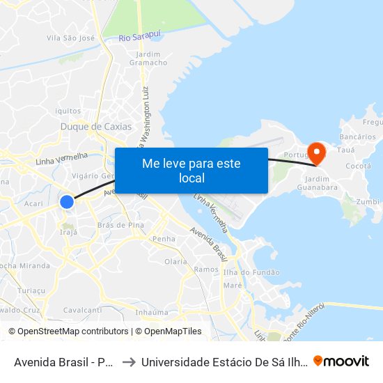 Avenida Brasil - Passarela 23 to Universidade Estácio De Sá Ilha Do Governador map