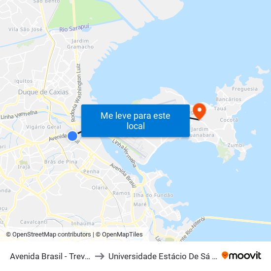 Avenida Brasil - Trevo Das Missões to Universidade Estácio De Sá Ilha Do Governador map