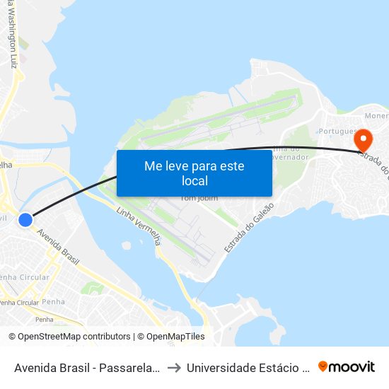Avenida Brasil - Passarela 18 (Mercado São Sebastião) to Universidade Estácio De Sá Ilha Do Governador map