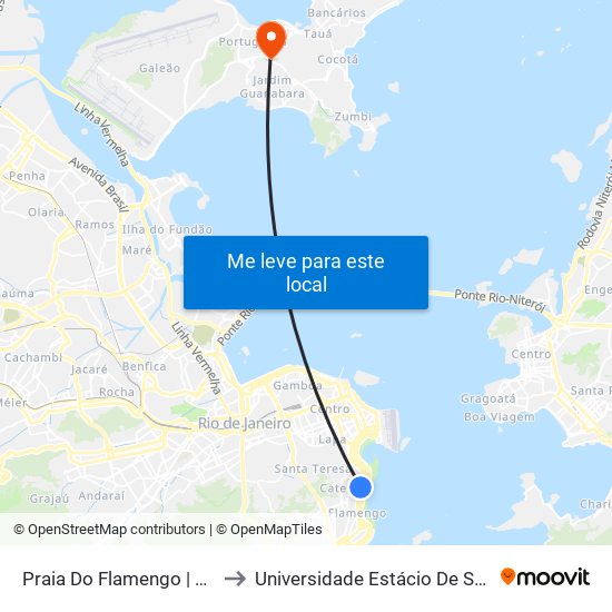 Praia Do Flamengo | Palácio Do Catete to Universidade Estácio De Sá Ilha Do Governador map