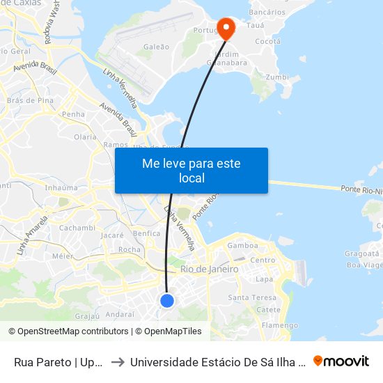 Rua Pareto | Upa - Tijuca to Universidade Estácio De Sá Ilha Do Governador map