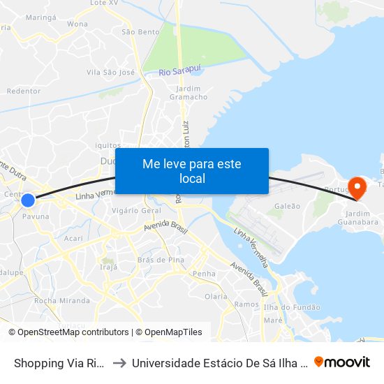 Shopping Via Rio Pavuna to Universidade Estácio De Sá Ilha Do Governador map