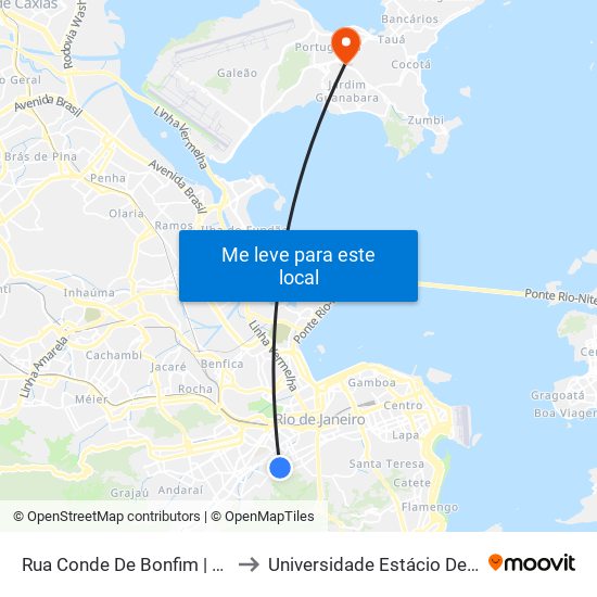 Rua Conde De Bonfim | Supermercado Mundial to Universidade Estácio De Sá Ilha Do Governador map