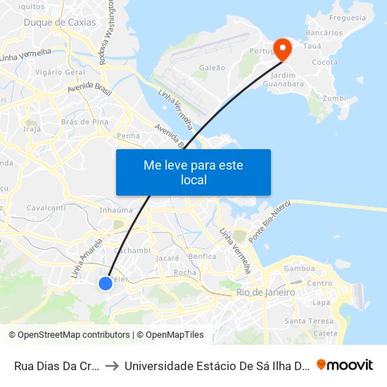 Rua Dias Da Cruz, 413 to Universidade Estácio De Sá Ilha Do Governador map