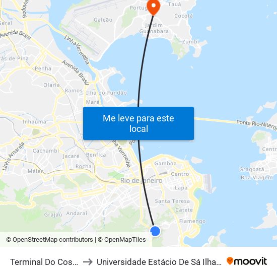 Terminal Do Cosme Velho to Universidade Estácio De Sá Ilha Do Governador map