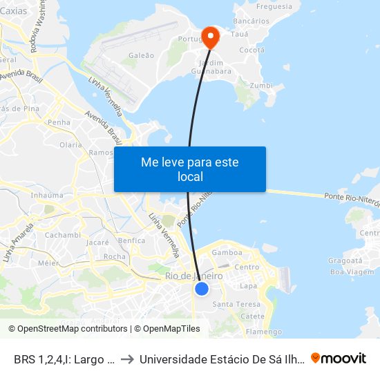 BRS 1,2,4,I: Largo Do Estácio to Universidade Estácio De Sá Ilha Do Governador map