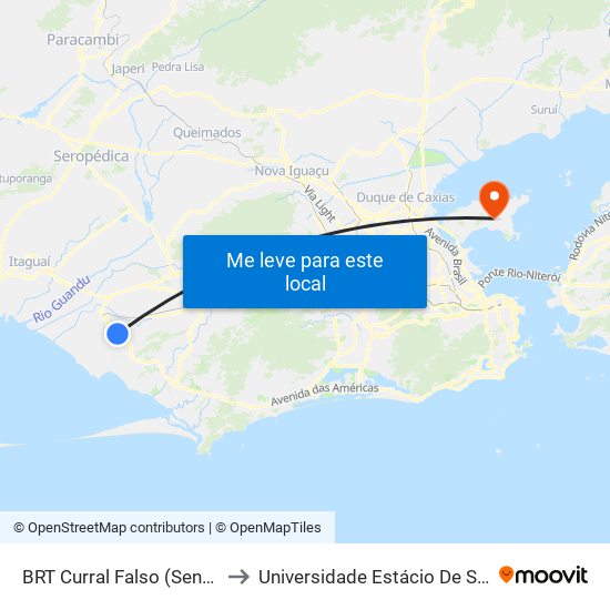 BRT Curral Falso (Sentido Pingo D'Água) to Universidade Estácio De Sá Ilha Do Governador map