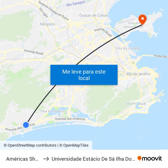 Américas Shopping to Universidade Estácio De Sá Ilha Do Governador map