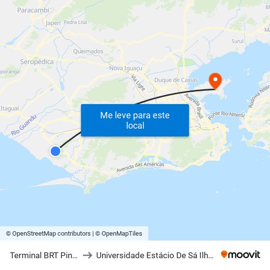 Terminal BRT Pingo D'Água to Universidade Estácio De Sá Ilha Do Governador map