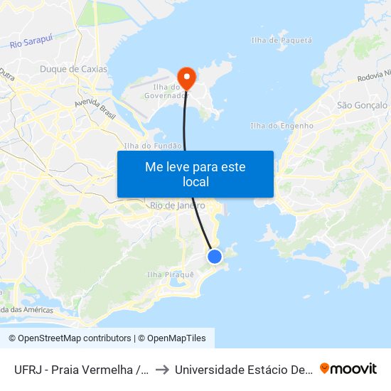 UFRJ - Praia Vermelha / UNIRIO - Campus 296 to Universidade Estácio De Sá Ilha Do Governador map