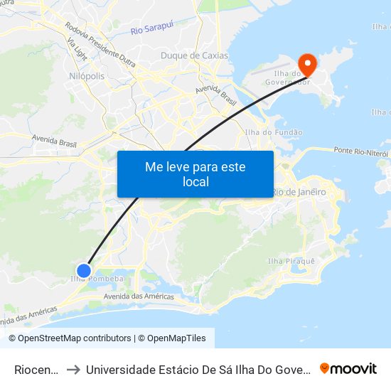 Riocentro to Universidade Estácio De Sá Ilha Do Governador map