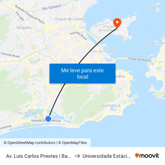 Av. Luís Carlos Prestes | Barrashopping - Nível Lagoa (Fundos) to Universidade Estácio De Sá Ilha Do Governador map