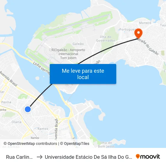 Rua Carlina, 66 to Universidade Estácio De Sá Ilha Do Governador map