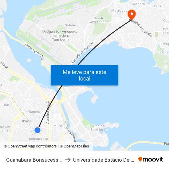 Guanabara Bonsucesso / Bonsucesso F.C. to Universidade Estácio De Sá Ilha Do Governador map