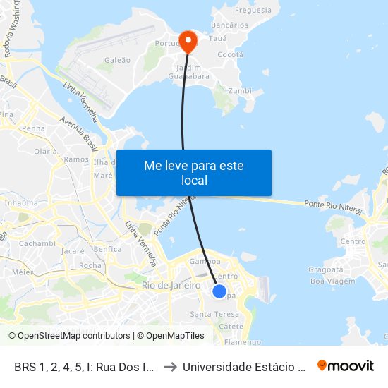 BRS 1, 2, 4, 5, I: Rua Dos Inválidos - Edisen Petrobras to Universidade Estácio De Sá Ilha Do Governador map