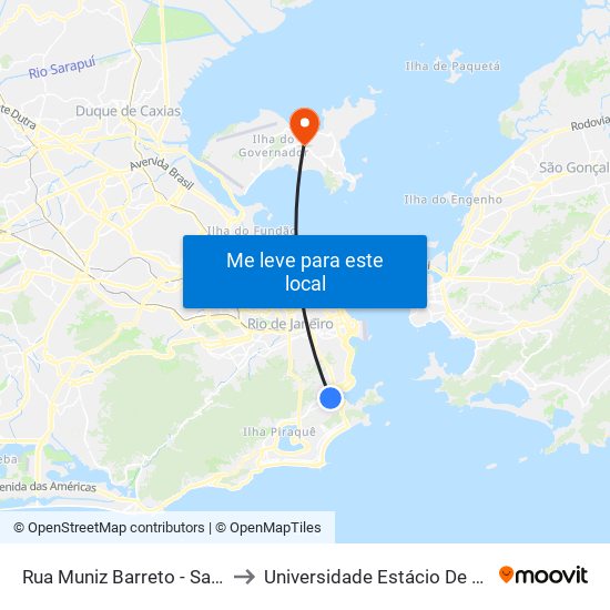 Rua Muniz Barreto - Saída Metrô Botafogo to Universidade Estácio De Sá Ilha Do Governador map