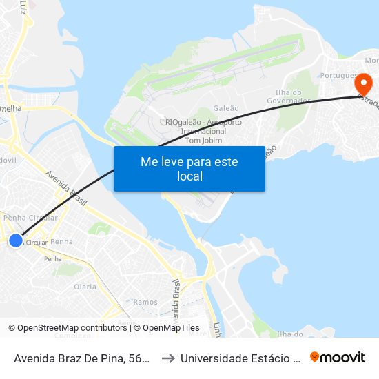 Avenida Braz De Pina, 565 (Exceto Linhas Via Viaduto) to Universidade Estácio De Sá Ilha Do Governador map