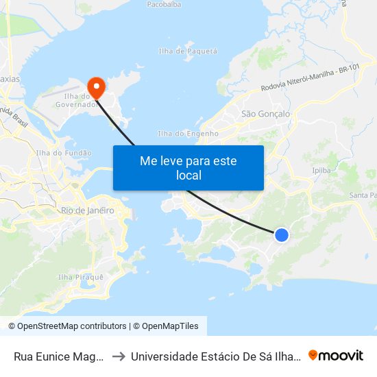 Rua Eunice Magalhães 26 to Universidade Estácio De Sá Ilha Do Governador map