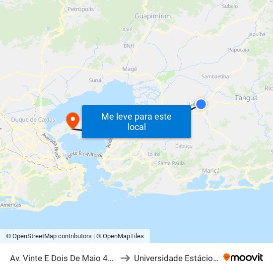 Av. Vinte E Dois De Maio 4631 - Venda Das Pedras Itaboraí to Universidade Estácio De Sá Ilha Do Governador map