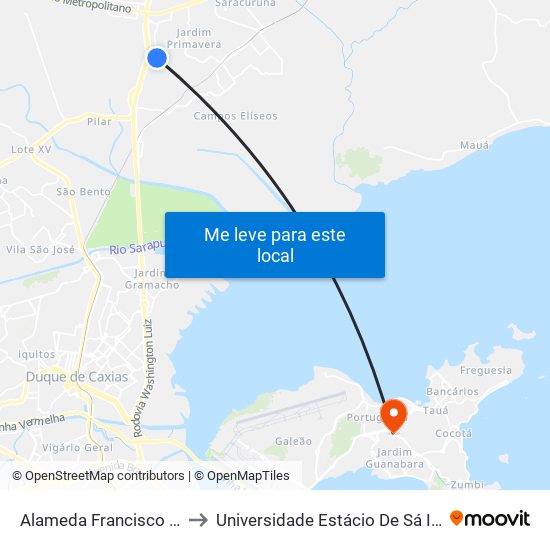 Alameda Francisco De Miranda, 2 to Universidade Estácio De Sá Ilha Do Governador map