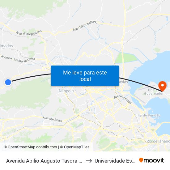Avenida Abilio Augusto Tavora 7170 Cabuçu Nova Iguaçu - Rio De Janeiro 26291 Brasil to Universidade Estácio De Sá Ilha Do Governador map