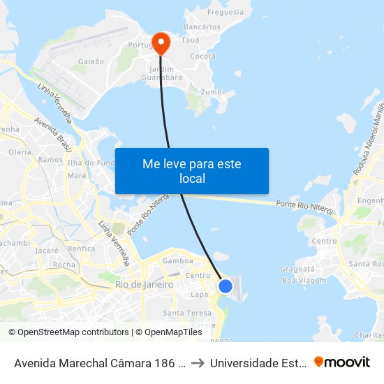 Avenida Marechal Câmara 186 Centro Rio De Janeiro - Rio De Janeiro 20020 Brasil to Universidade Estácio De Sá Ilha Do Governador map