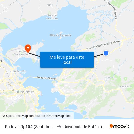 Rodovia Rj-104 (Sentido Niterói) | Upa De Santa Luzia to Universidade Estácio De Sá Ilha Do Governador map