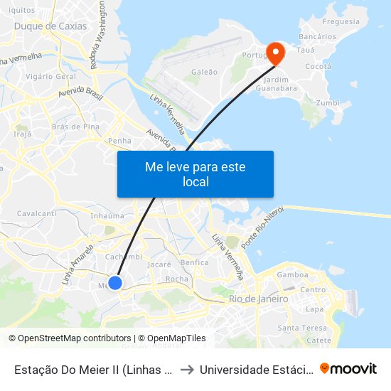 Estação Do Meier II (Linhas Para Madureira, Bonsucesso E Penha) to Universidade Estácio De Sá Ilha Do Governador map