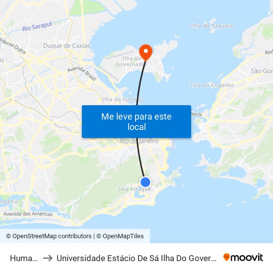 Humaitá to Universidade Estácio De Sá Ilha Do Governador map