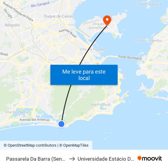 Passarela Da Barra (Sentido Itanhangá / Barrinha) to Universidade Estácio De Sá Ilha Do Governador map