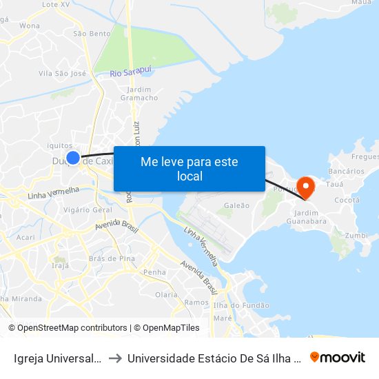 Igreja Universal - Caxias to Universidade Estácio De Sá Ilha Do Governador map