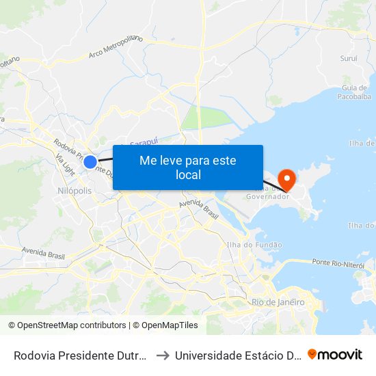 Rodovia Presidente Dutra (Carrefour Belford Roxo) to Universidade Estácio De Sá Ilha Do Governador map